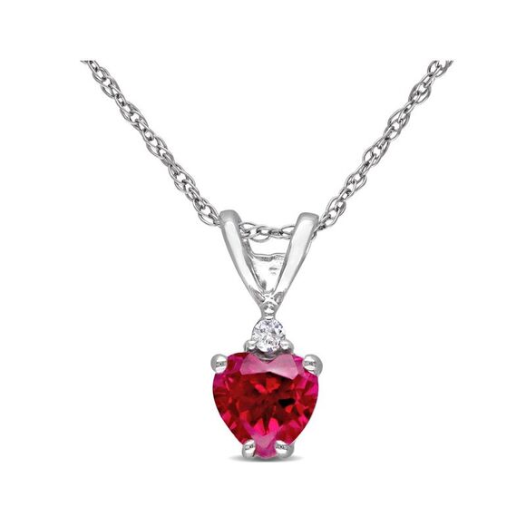 3/5 Carat (ctw) Lab-Created Ruby Heart Pendant 10K White Gold